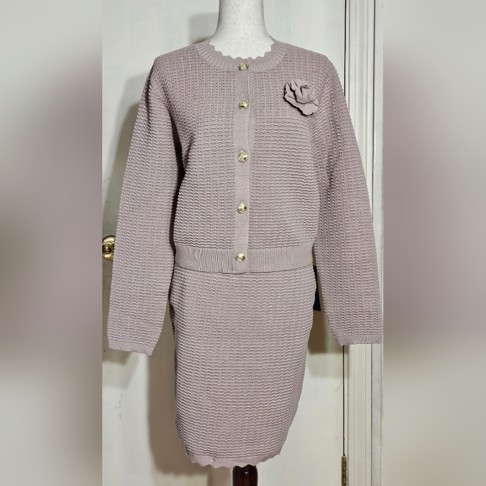 Rachel Zoe - Knit 2 Piece Taupe Cardigan & Skirt
